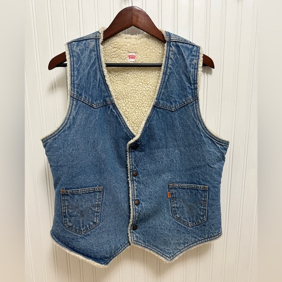 Rare Vintage 70’s Levi Strauss Sherpa Denim Vest Size Large - Picture 1 of 10